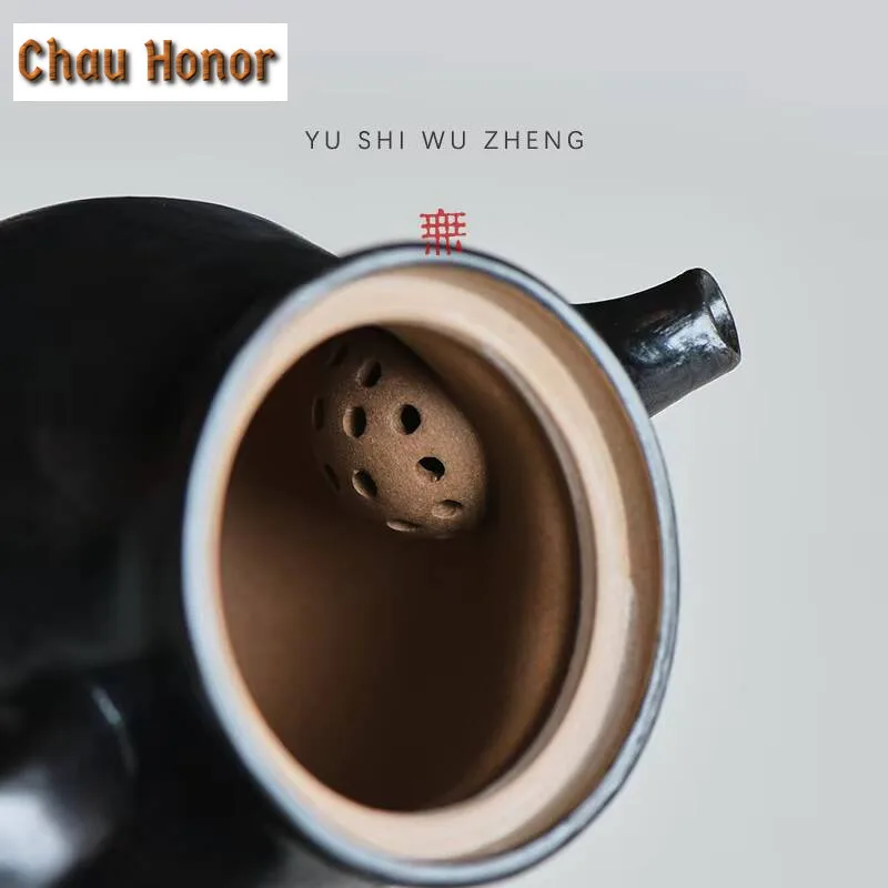 140ml Japanese Black Lacquer Teapot Handmade Coarse Pottery Retro Pot Tea Soaking Kettle Chinese Tea Cafes Equipment Decoration