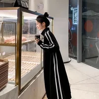 Plus Size Long Over-Knee Hoodie Dress Trendy Women's Clothing Comfortable Loose Waist Design Full Sleeve Stand Collar Dress