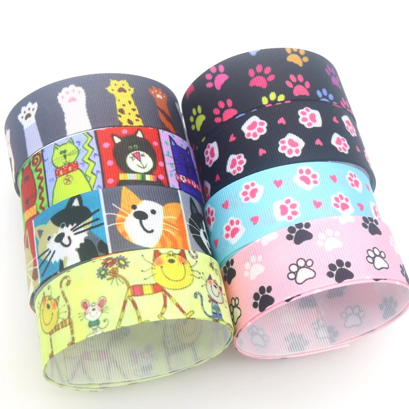 7/8'' 5yards Cat Dog Paw Printed Grosgrain Ribbon Accessories Material Headwear Decoration DIY Sewing Craft ribbon decoration ribbon supplies grosgrain ribbon sewing ribbon