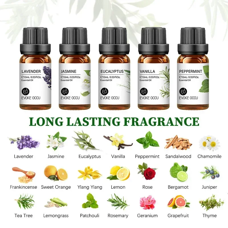 Fragrance Oil Essential Oil Flavoring Organic Essential Oils 10ml Essential Oil Organic Plant 34 FLAVOR for Diffuser Humidifier Massage Sleep Bath Soap SPA DIY Scented Candle Perfume
