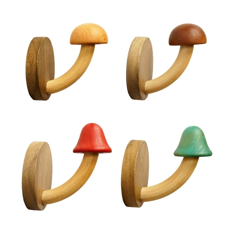 

67JB Грибные деревянные крючки Вешалка для одежды для ванной комнаты Самоклеящаяся настенная подвесная стойка