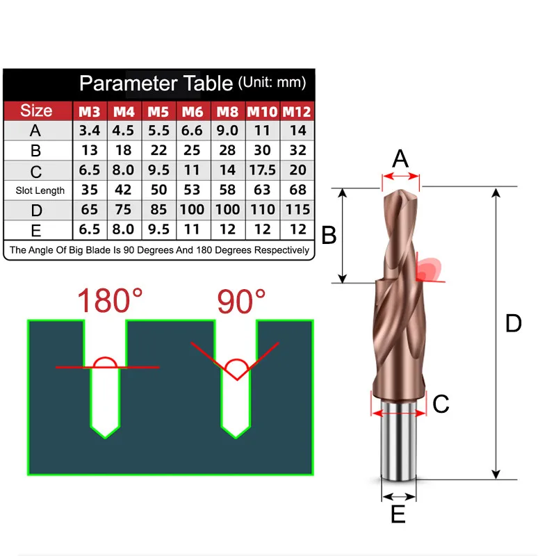 M3-M12 90°/180° M35 Cobalt Two-Stage Twist Step Drill Bit High Speed Steel Conutersunk Drill Screw Counterbore Sub-Step Drill