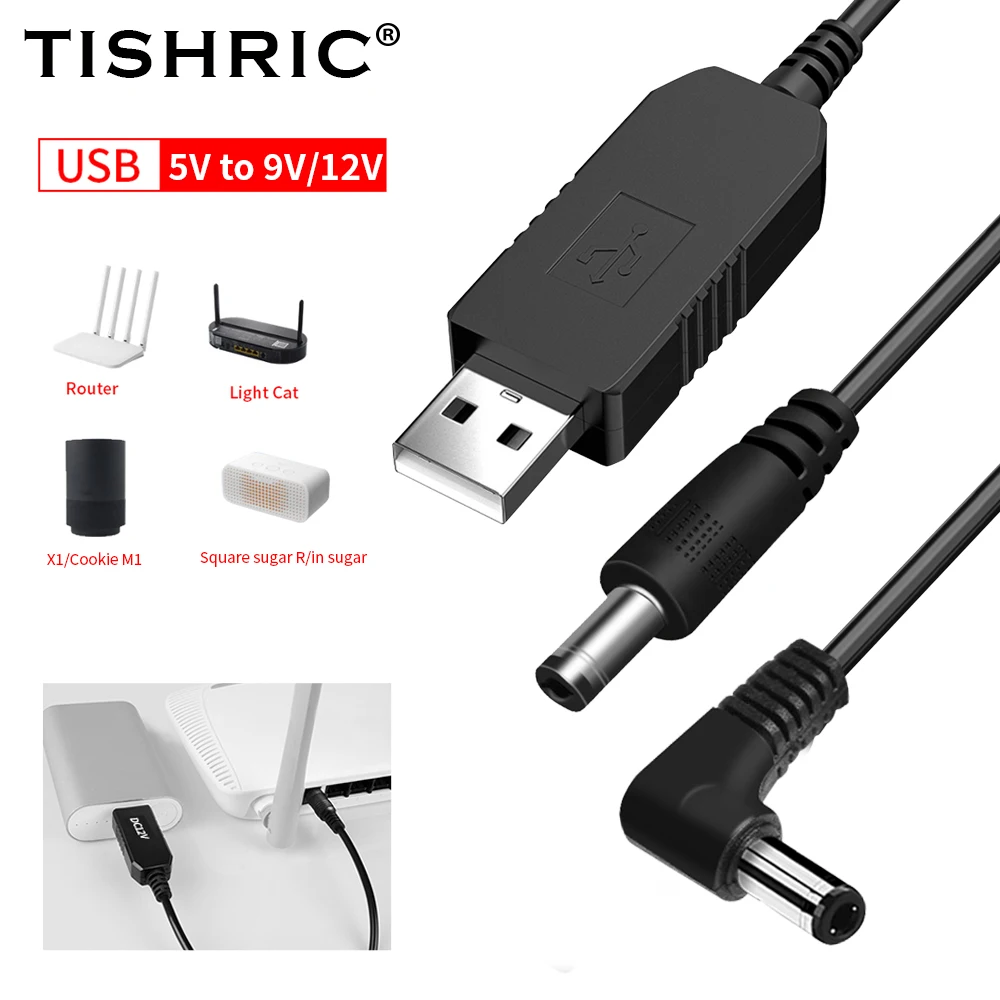 

10Pcs TISHRIC USB DC 5V To 12V 9V Power Cable Converter USB Power Boost Line Adapter Router Cable 2.1x5.5mm Plug