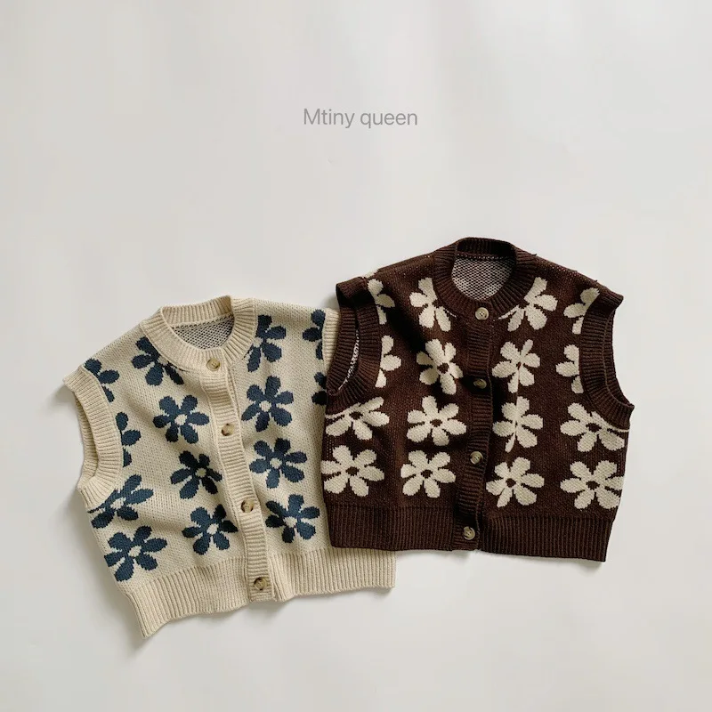 Vintage Flower Pattern Vest Baby Girl Boy Autumn Winter Thickened Waistcoat Kids Toddler Infant Sleeveless Top Clothes 6m-6t New