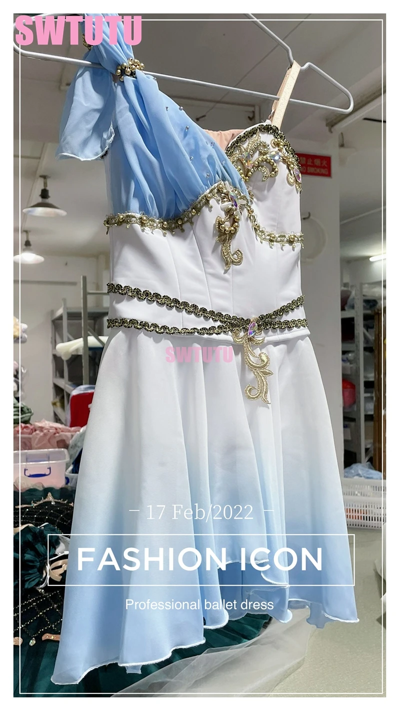 

Custom Made Cupid Variation Pale Blue Chiffon Girl Ballet Tutu Dress Ballerina Costume BT4154