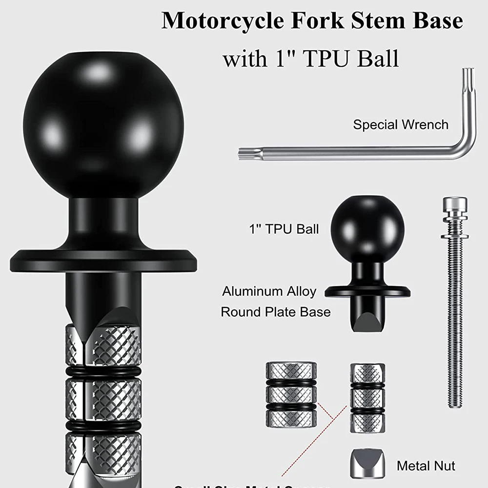 Metal Motorcycle Bike Mount Black Fork Stem Base with 17mm or 25mm