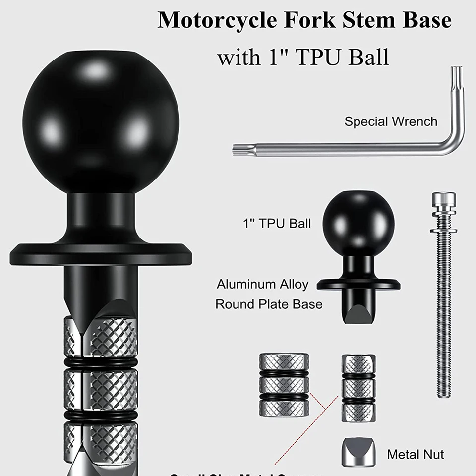 Supporto Per Stelo Forcella Moto/bici &ndash; Testa A Sfera 17 O 25 Mm, Attacco Per GoPro, Nero
