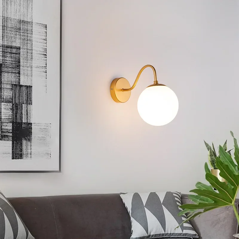 Modern LED Wall Lamp Glass Lampshade Ballight For Living Room Bedroom Bedside Corridor Aisle Home decor Gold Wall Sconce Fixture
