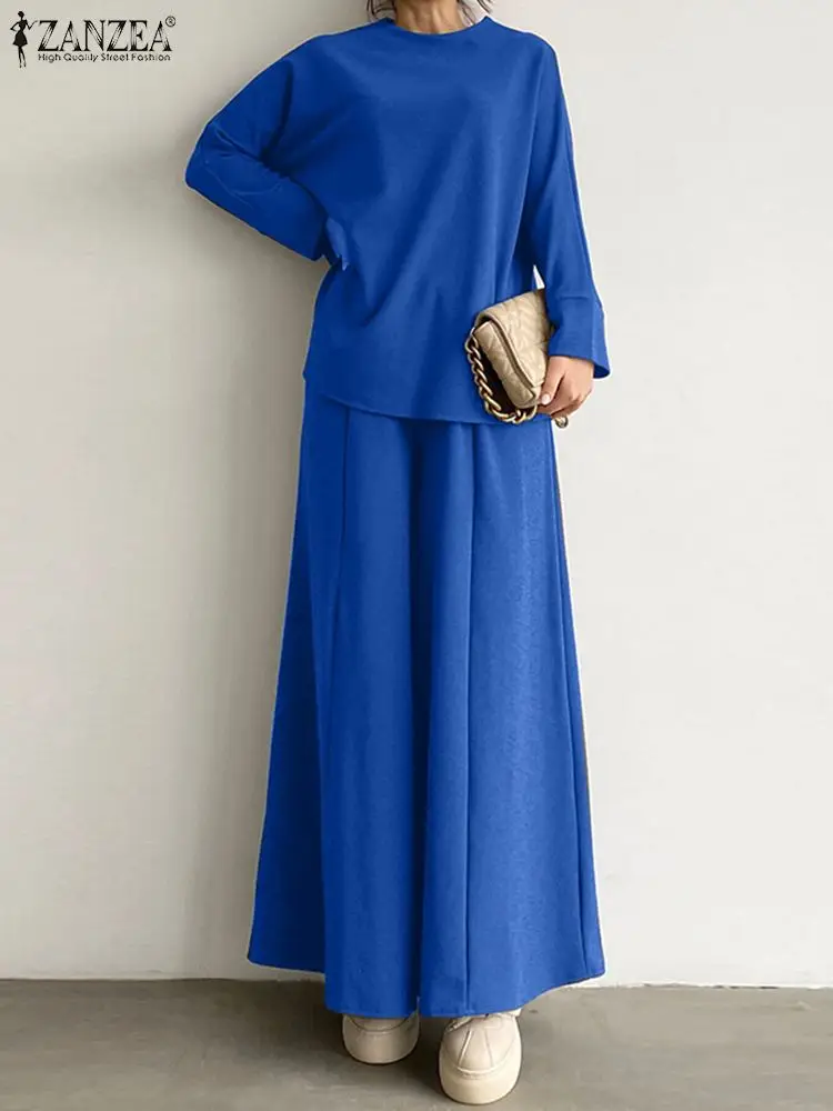 

ZANZEA Autumn Long Sleeve Tops Outfits Holiday Wide Leg Trouser Suit Women Solid 2pcs Pant Sets Vintage Tracksuit Casual Loose