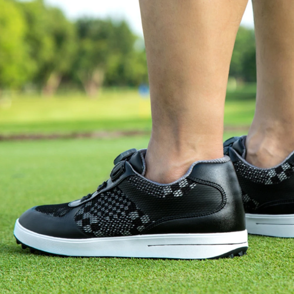 PGM Men Golf Shoes Knob Shoelaces Anti-side Slip Waterproof Men's Sports Shoes Outdoor Black Sneakers XZ224