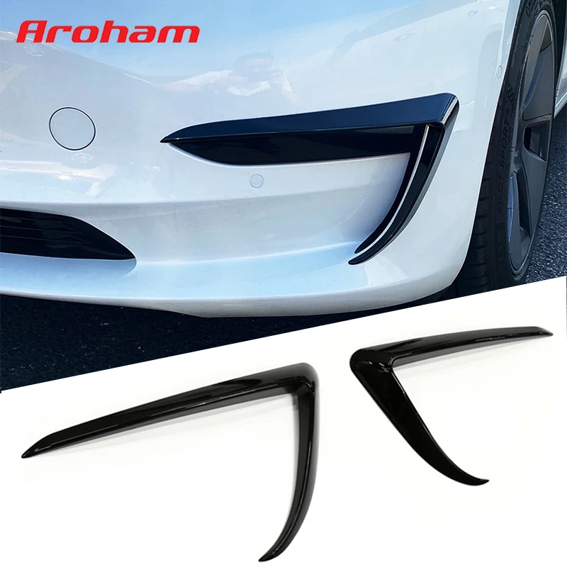 

Front Bumper Cover Wind Knife ABS Glossy Black Fog Lamp Trim Carbon Look Blade Trim Light Eyebrow For Tesla Model 3 Y 2017-2022