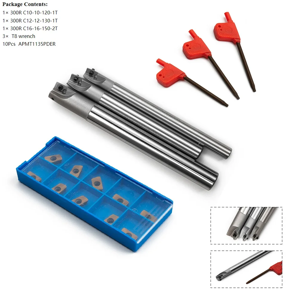 

BAP 300R C10-10+C12-12+C16-16 CNC Indexable End Mill Holder Tool+10Pcs APMT1135 For Power Tool Accessories