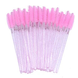 50pcs Disposable Crystal Glitter Mascara Brush Wands for Eyelash & Makeup Application (Crystal pink)