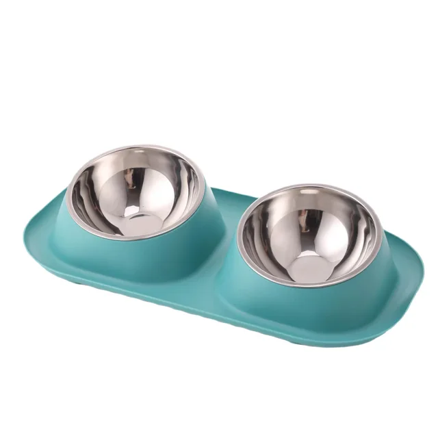 1pc Stainless Steel Double Cat Dog Bowl Cat Food Container Non-slip Base Pet Water Feeder Tilt Safeguard Neck Puppy Cats Bowls 6