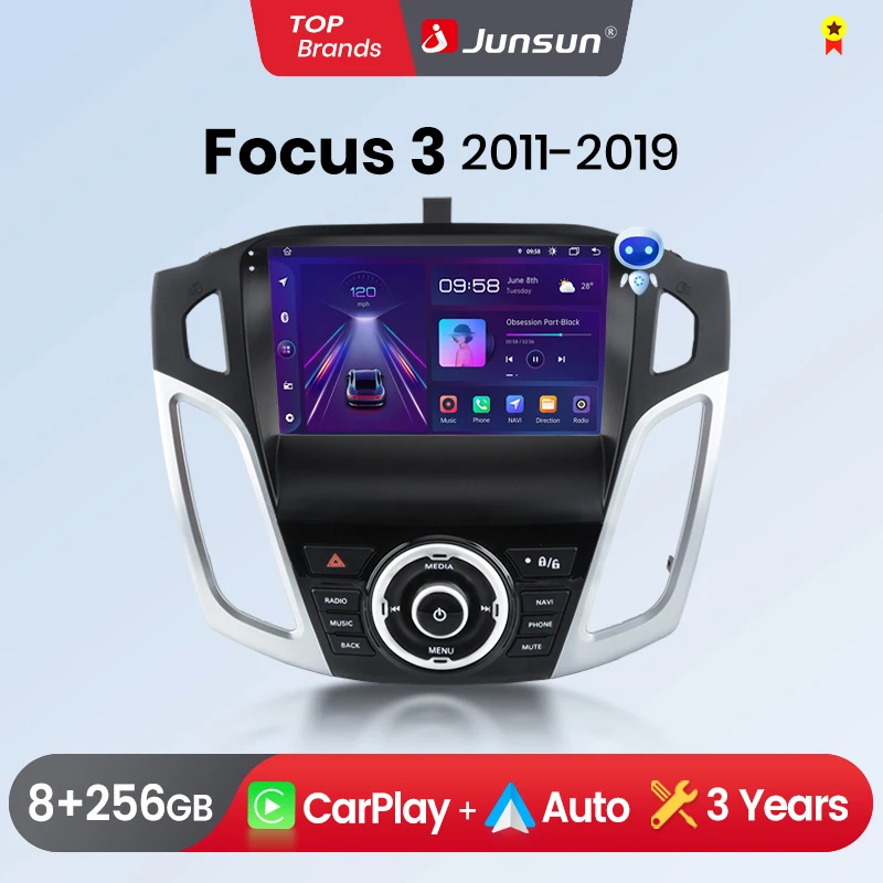 Junsun Wireless CarPlay Android Auto Car Radio For Ford Focus 3 MK3 2011-2019 GPS Multimedia 2 din Systems Stereo