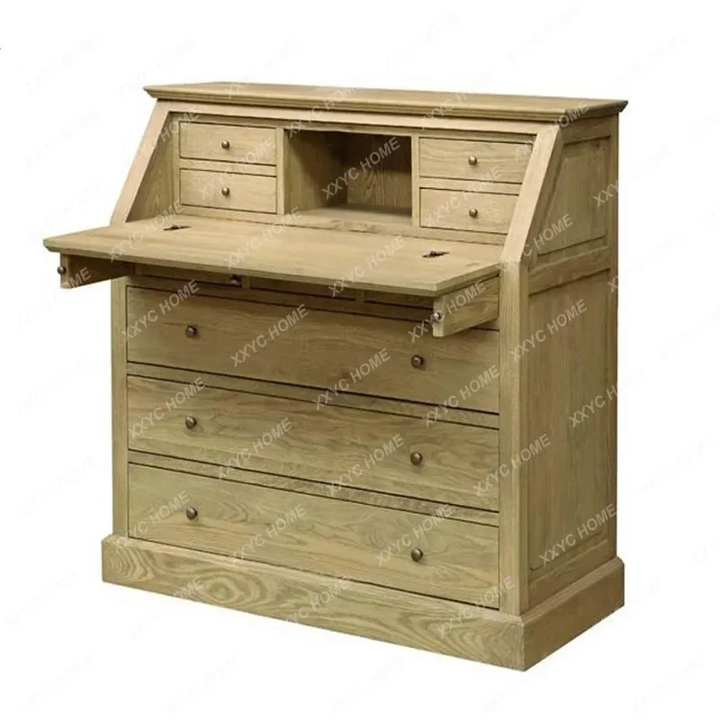 

French Bedroom Multi-Functional Solid Wood Flip Writing Dressing Table muebles de dormitorio armario joyero con espejo