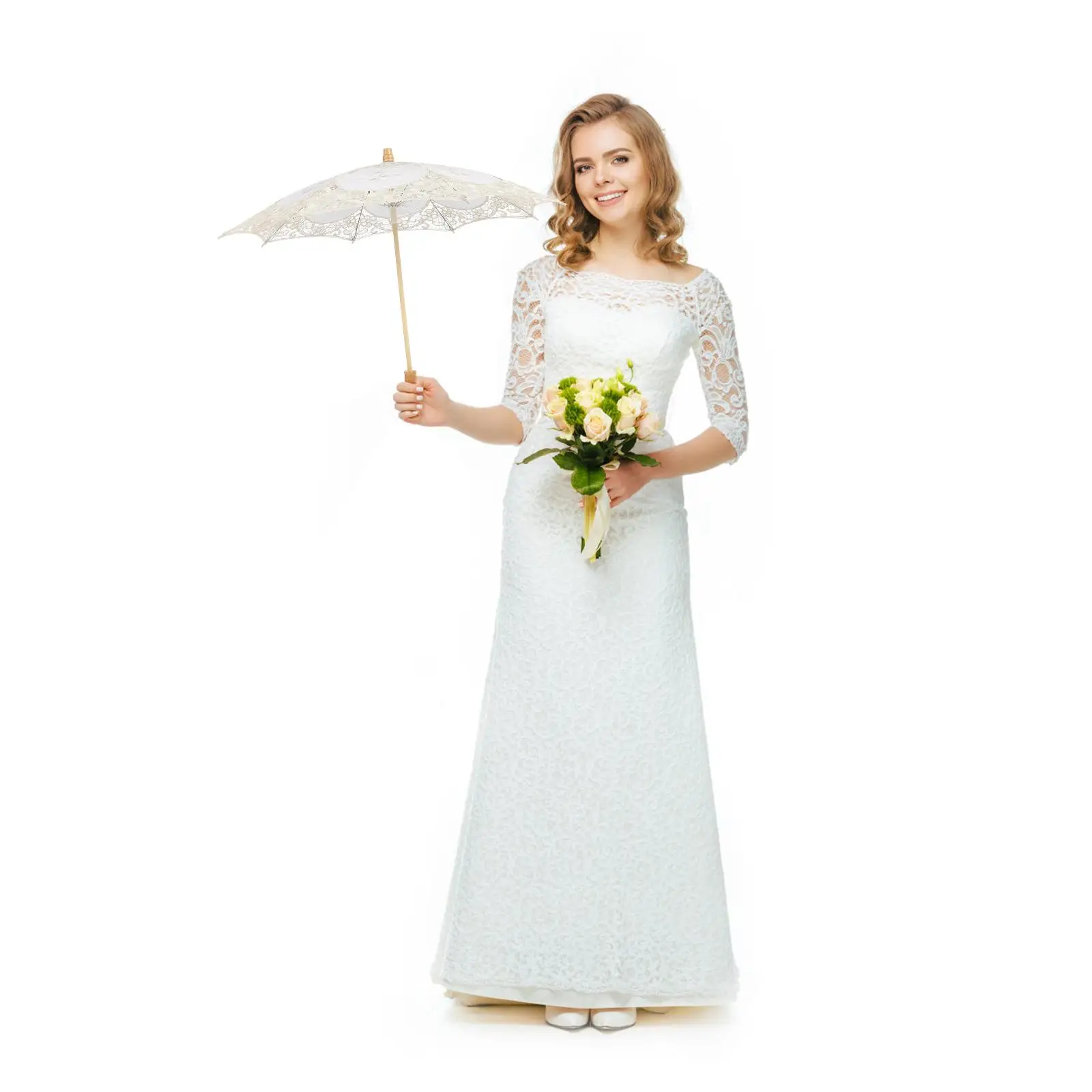 Lace Vintage Wedding Umbrella Clear for Women Photography Child Cream Parasol Handheld
