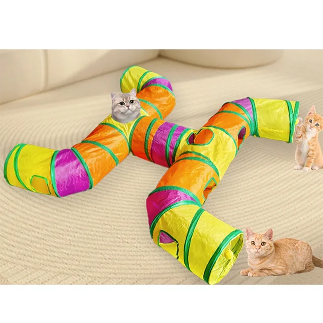 Pet Tunnel Multi Cat Interactive Rainbow Channel Large Multi Exit Foldable Cat Toy Drilling Cat Channel Durable Scratch and Bite 5