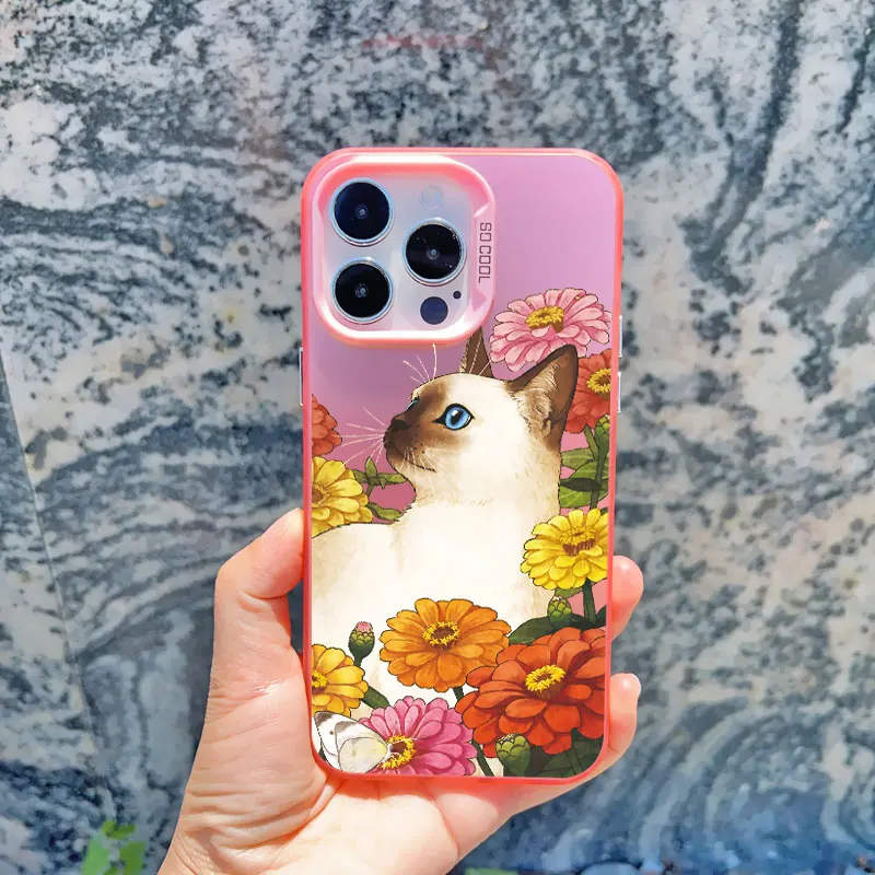 Schöne schwarze Katzen und Blumen Handy hülle für iPhone 13 Mini 12 11 Pro Max 15 14 13 Pro Max 15 14 plus stoß feste Laser-Rückseite – Detail 9