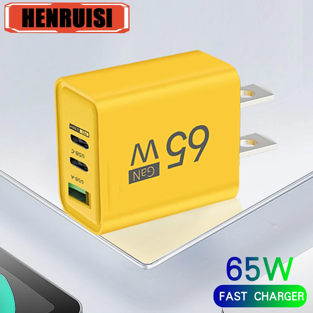 Power Adapter Cellphone Adapter Power Charger 65W USB C Charger 3 Ports USB Type C PD Fast Charging Adapter for iPhone15 Xiaomi Huawei Samsung Phone High Speed Charging Heads