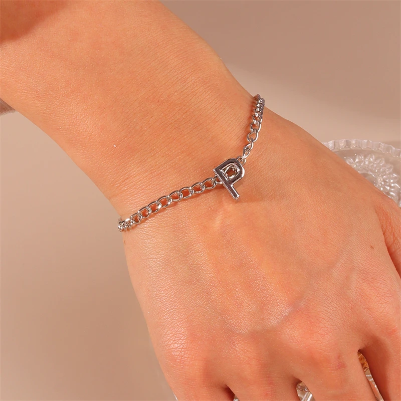 Modisches 26-englisches A-Z-Alphabet-Buchstaben-Armband mit Gliederkette, Namensarmbänder für Frauen, Mädchen, Freunde, Party, Urlaub, Schmuck, Geschenke – Detail 3