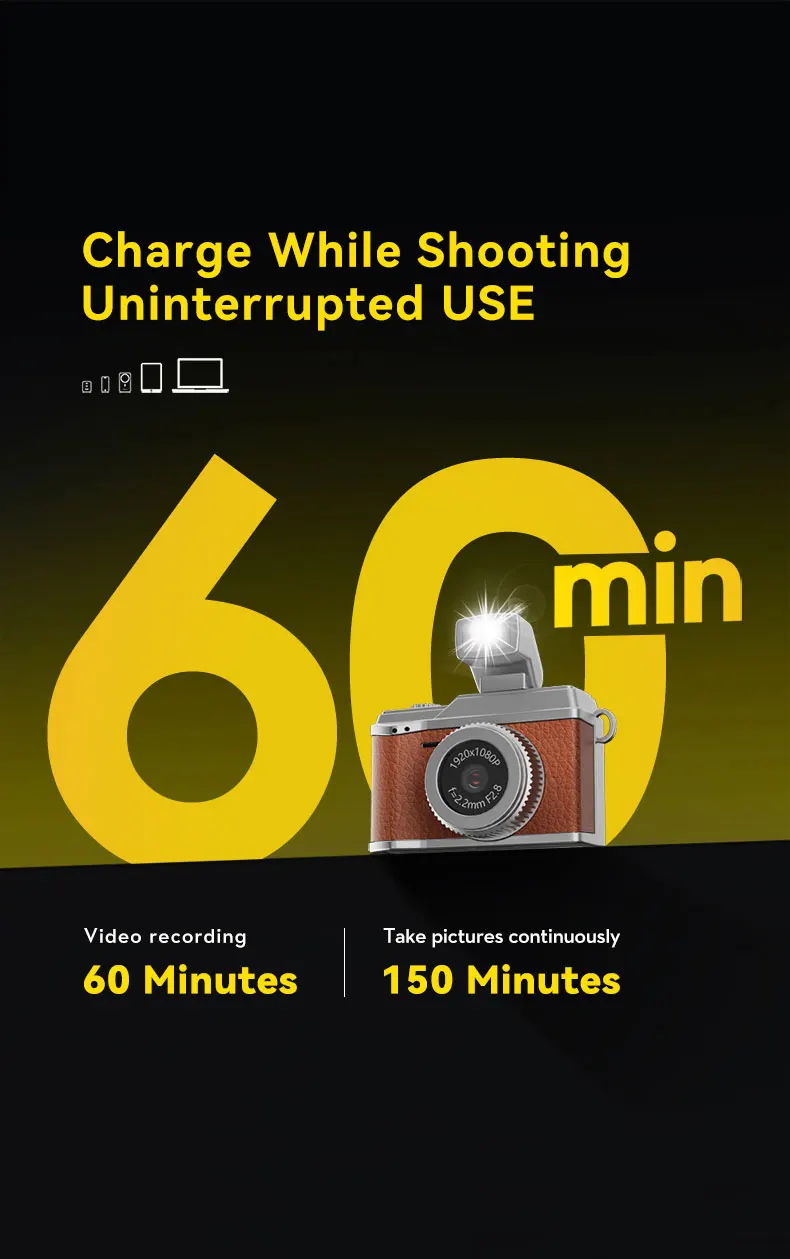 Mini Camera Wearable Retro Camera 1080P Portable Keychain Camera for Outdoor Travel Vlog