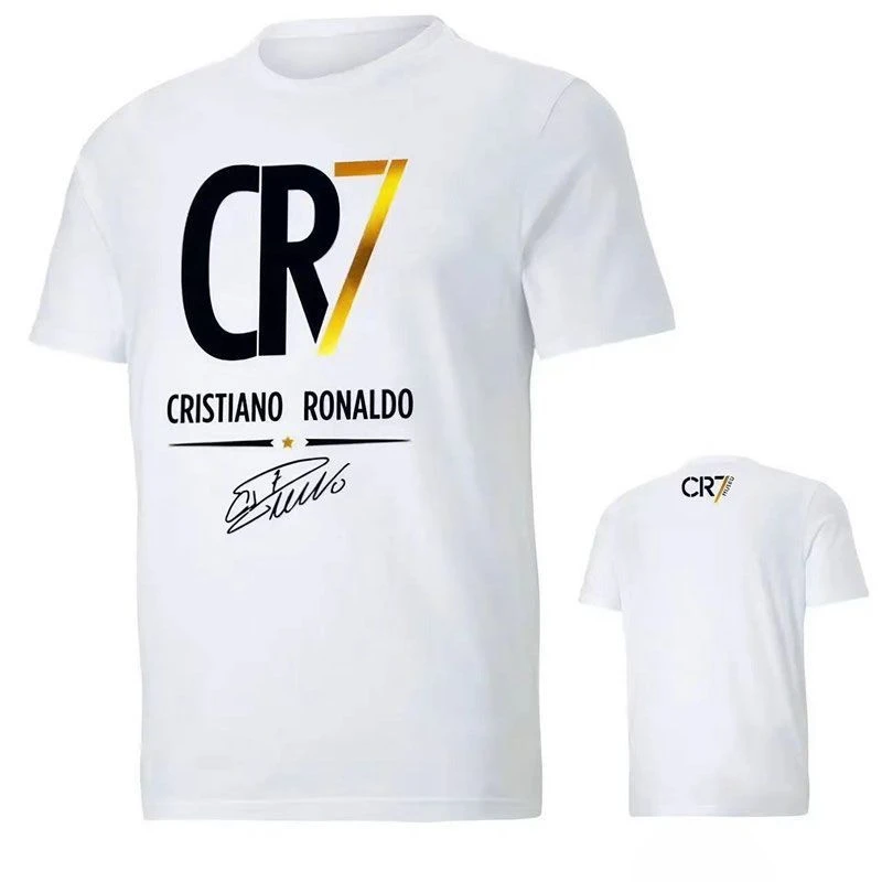 New Euro Portugal National Team CR7 Print Round Neck Short Sleeve T-Shirt Pure Cotton 7 Jersey Streetwear Tee