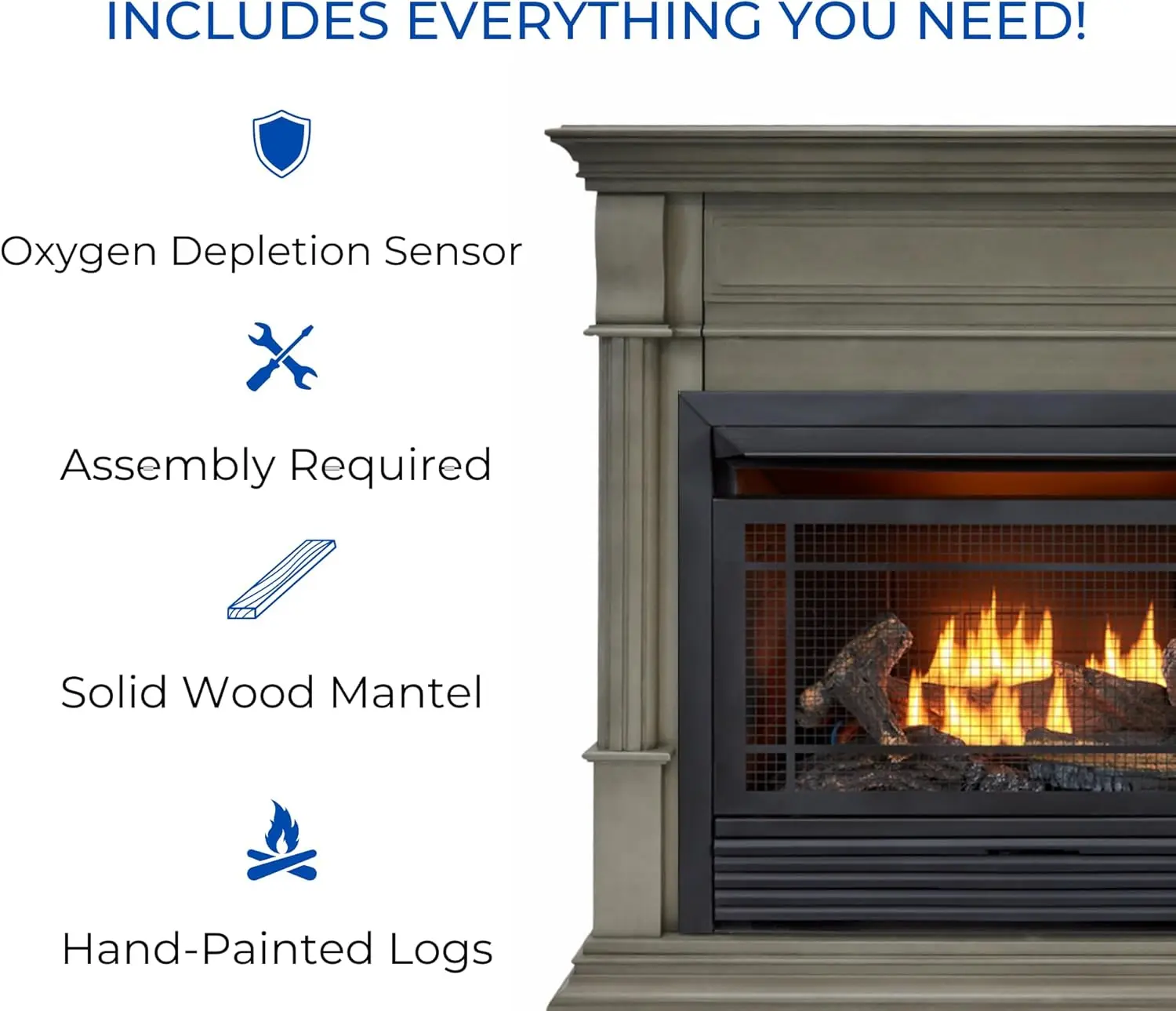 Dual-fuel Exhaustless Gas Fireplace System with Mantle Remote Control Uses 26,000 BTU with Natural Gas or Liquid Propane 5