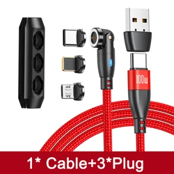 Enhanced Magnetic 100W USB - C Fast Charging Cable - 1m (Red with 3Tips)