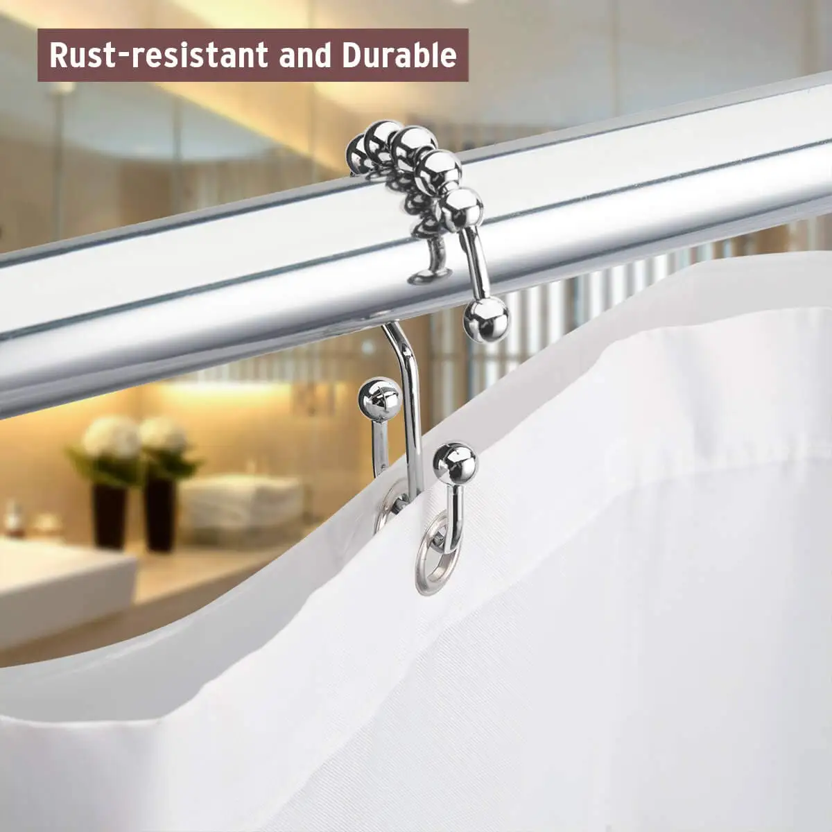 12 Pack Shower Curtain Hooks Shower Curtain Rings Rust Proof Metal Double Glide Hooks for Bathroom Rods Curtains
