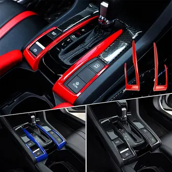 2PCS Car Central Control Panel Automatic Gear Shift Cover Trim for Honda Civic 10th 2016 2017 2018 Carbon Fiber Car Accessories 1