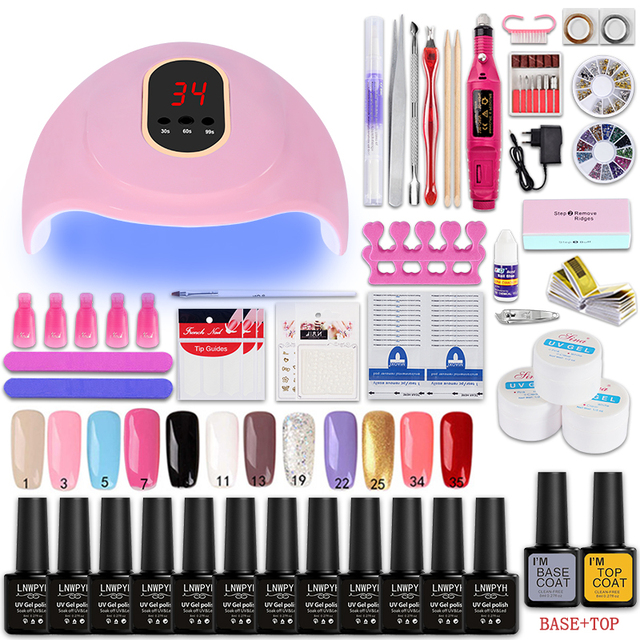 Nail Set UV LED Lamp Dryer With 18/12 pcs Nail Gel Polish Kit Soak Off Manicure Tools Set electric Nail drill Nail Tools