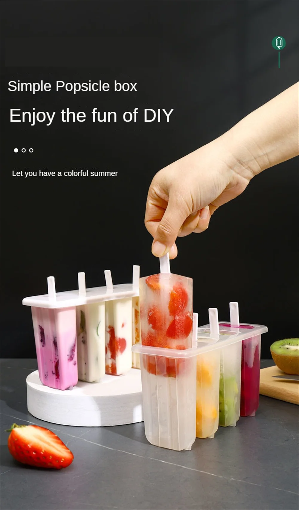 Description Picture 5 of itemIce Cream Molds 4 Popsicle Molds Set Popsicle Ice Tray Ice Cream Reusable with Stick Cover ice mold Kitchen Accessories