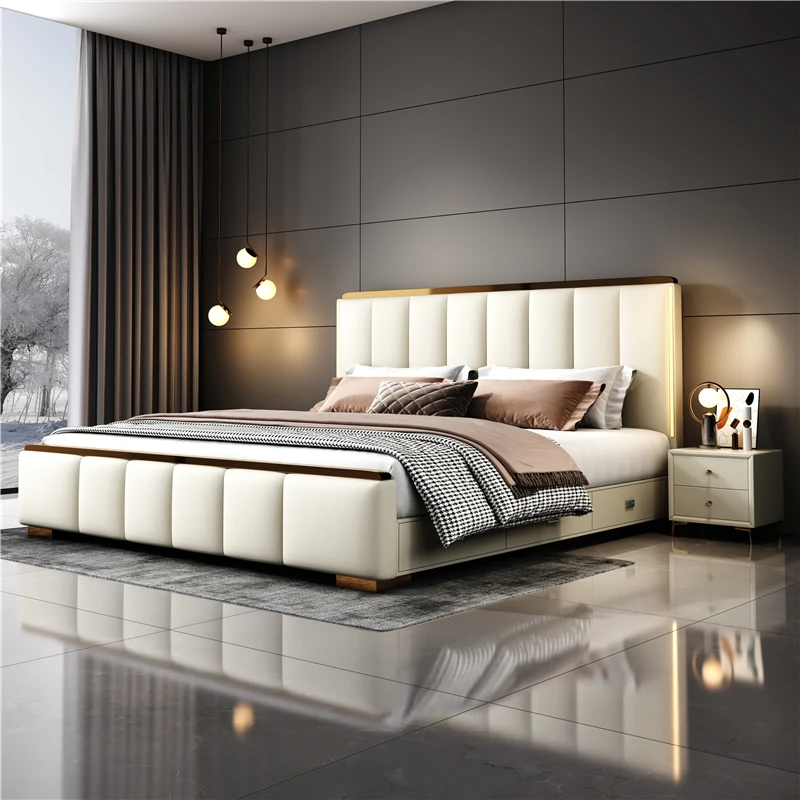

Modern Marriage Bed Nordic Multifonction Queen Size Double Bed Storage Space Cama De Lujo Para Dormitorio Home Furniture