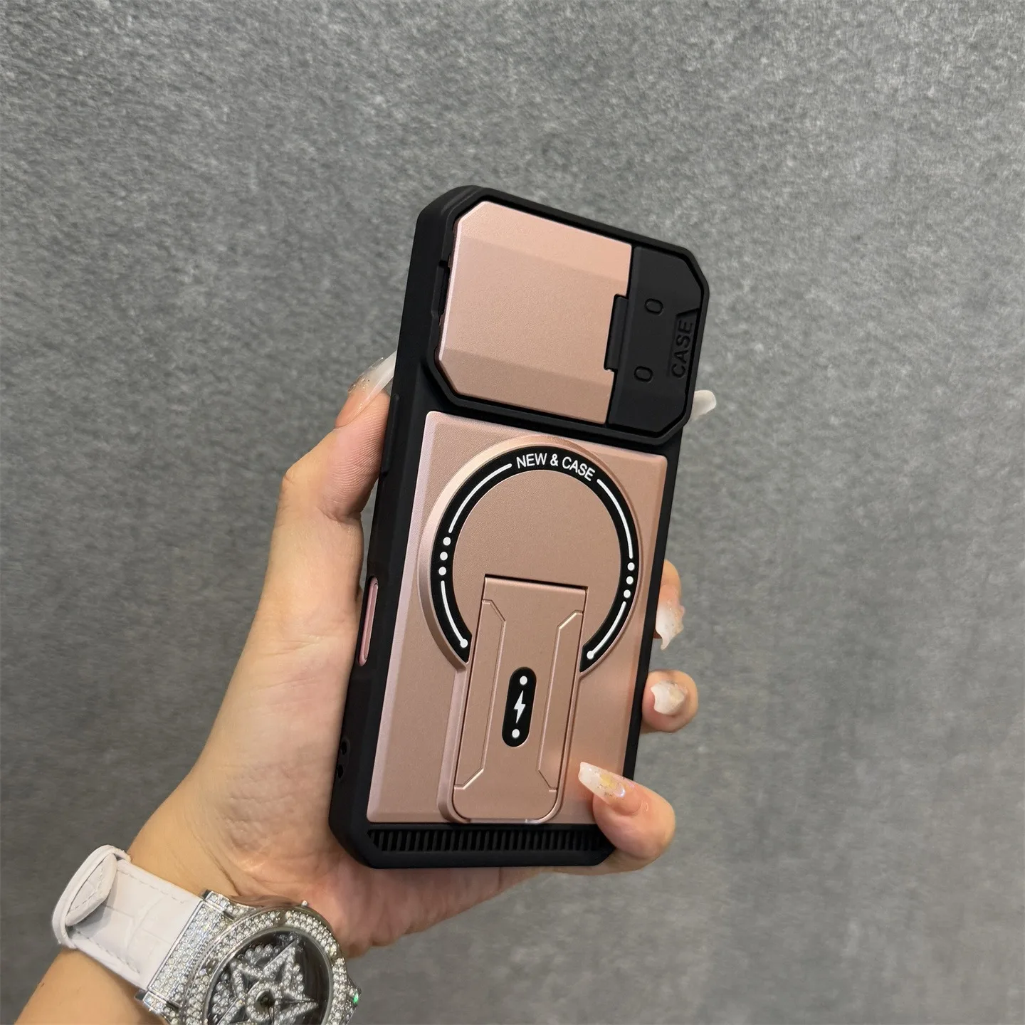 Magnetic Folding Bracket Armor Phone Case with Flip Lens Protective Stand Cover