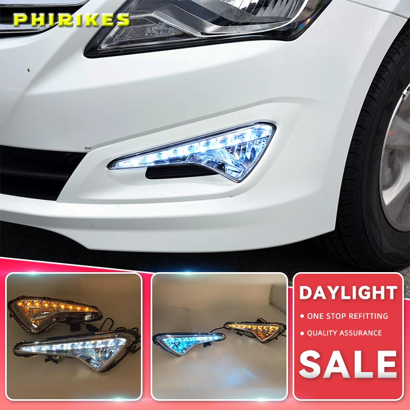 

Дневные ходовые огни для Hyundai Solaris 2014 2015 2016, дневные ходовые огни, желтые указатели поворота, противотуманные фары, 2 шт.