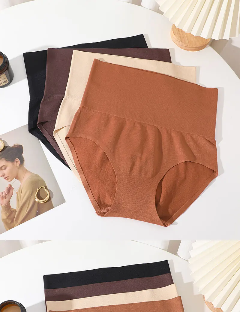 Description Picture 2 of itemFINETOO 3PCS Women's High Waist Underwear Classic Solid Color Hip Lift Panties Comfortable Large Size Underwear Tight Belly Pant