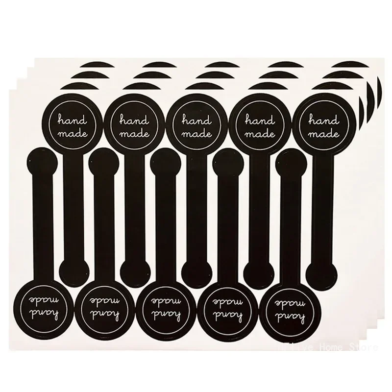 Black hand made long sealing sticker pudding bottle sticker baking box label sticker baking handicraft products 100pcs