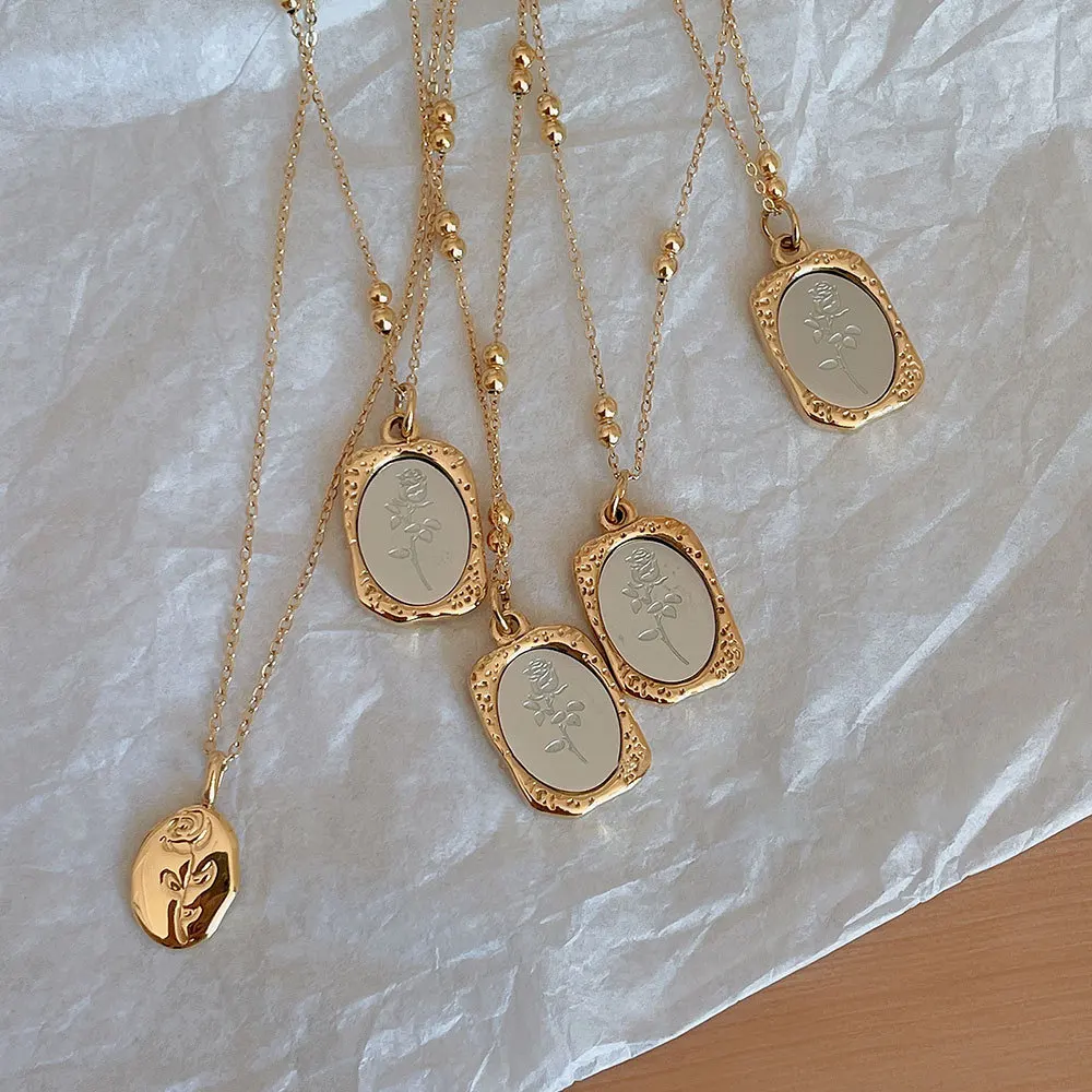

Titanium steel color preserving small mirror necklace