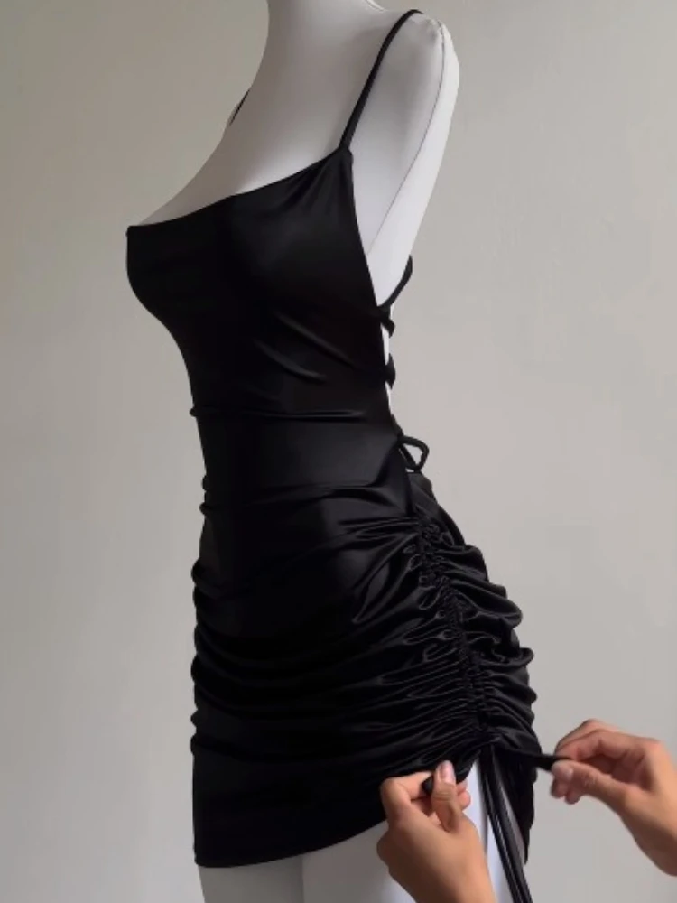 New Spring and Summer Women's Halter U-neck Sleeveless Dress Fashion Drawstring Lace Sexy Suspender Spice Girl Hip short Skirt