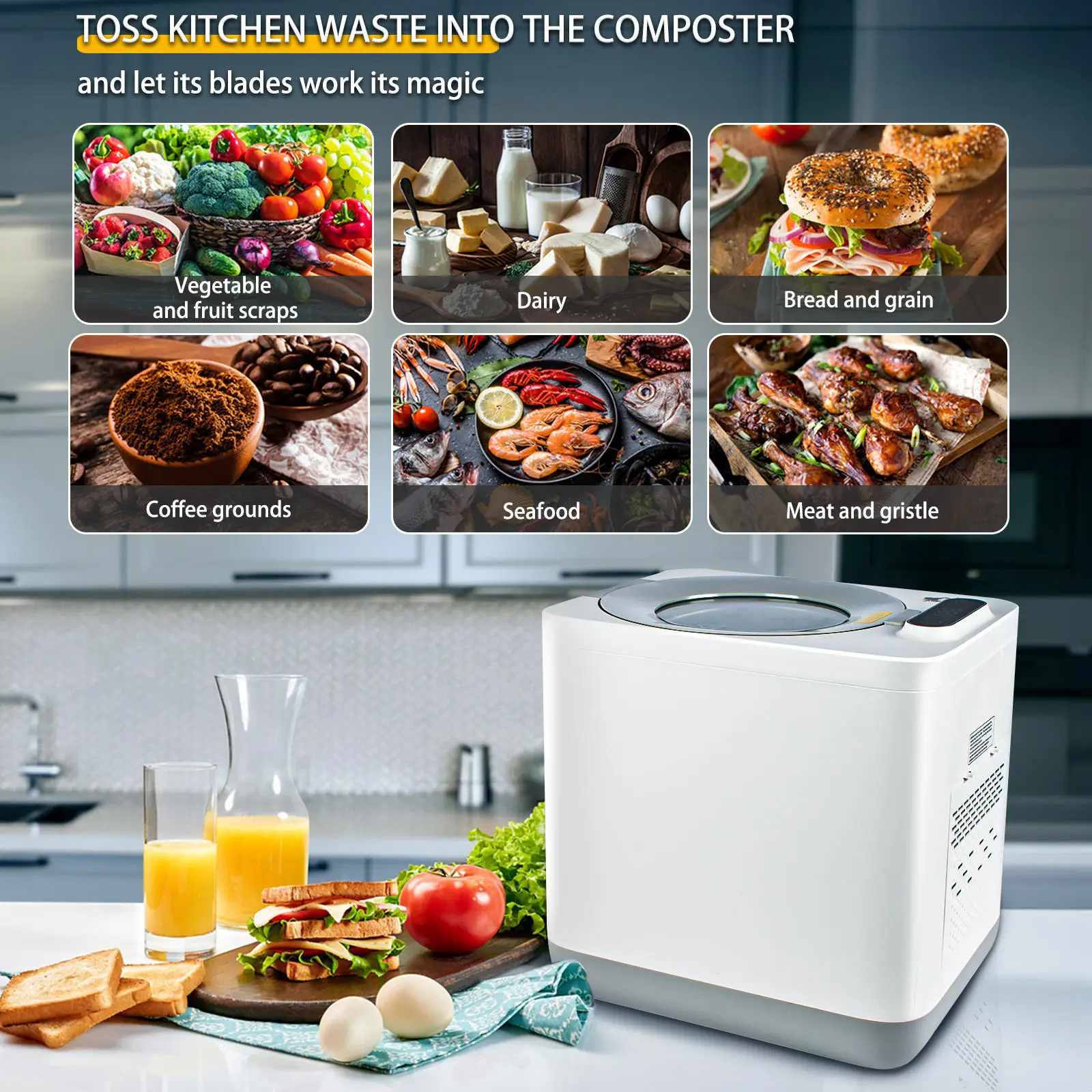 2025 Smart Kitchen Garbage trash can home appliance Food Waste Recycling and Eco-Friendly Fertilizer Maker Food waste shredder 6