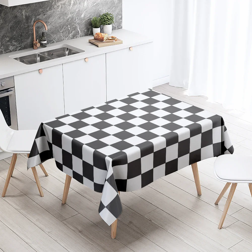 

Waterproof and Stain-Resistant Checkered Tablecloth, Black and White Plaid Rectangular Table Cloth for Home Decor