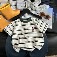 T-shirt d'été à manches courtes en coton pour enfants, à rayures, pour garçons et filles, hauts à la mode vintage 5