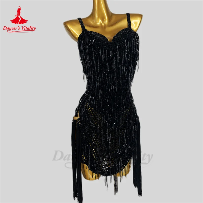 

Latin Dance Dress Women Competiton Rumba Chacha Performance Professional Clothing Skirt Custom Adult Child Latin Fringe Dress