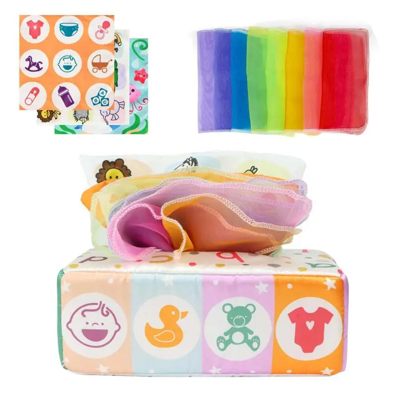 

Babies Tissue Box Toy Pull Along Toddler Tissue Box Toy Colorful Soft Scarf Infant Sensory Toys Magic Plush Tissue Box