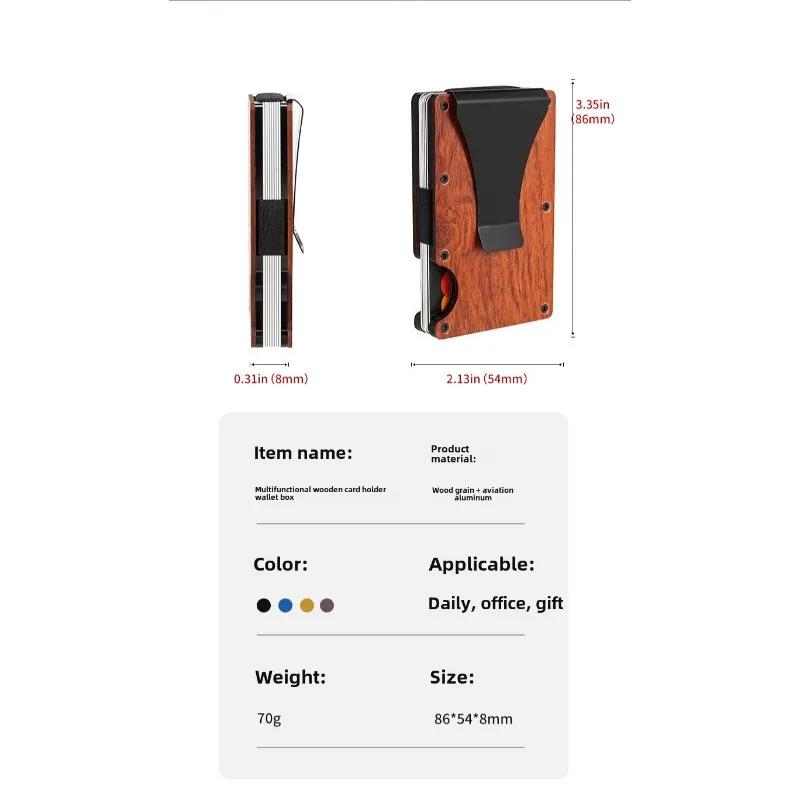 Minimalist Slim Wallet for Men-Slim RFID Wood & Aluminum Wallet With Credit Card Holder, Easily Removable Money & Cards