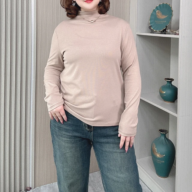 Women's Long-Sleeved Solid Color Tops, Plus Size, Spring and Autumn Fashion, Stand Collar, New