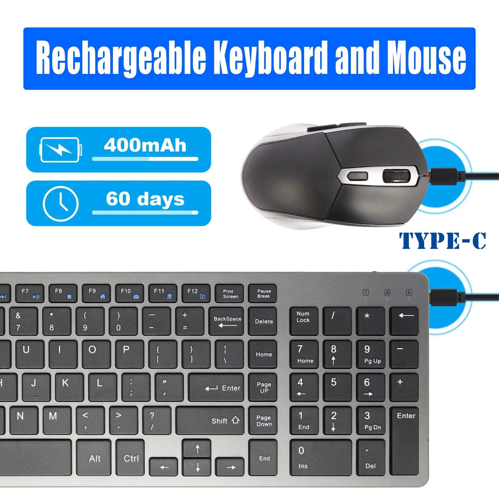 Teclado sem Fio Recarregável Teclado de Computador Silencioso Slim Russo Hebraico Coreano Eua Inglês 2.4g Usb Apto para Laptop pc Mac - Imagem 4