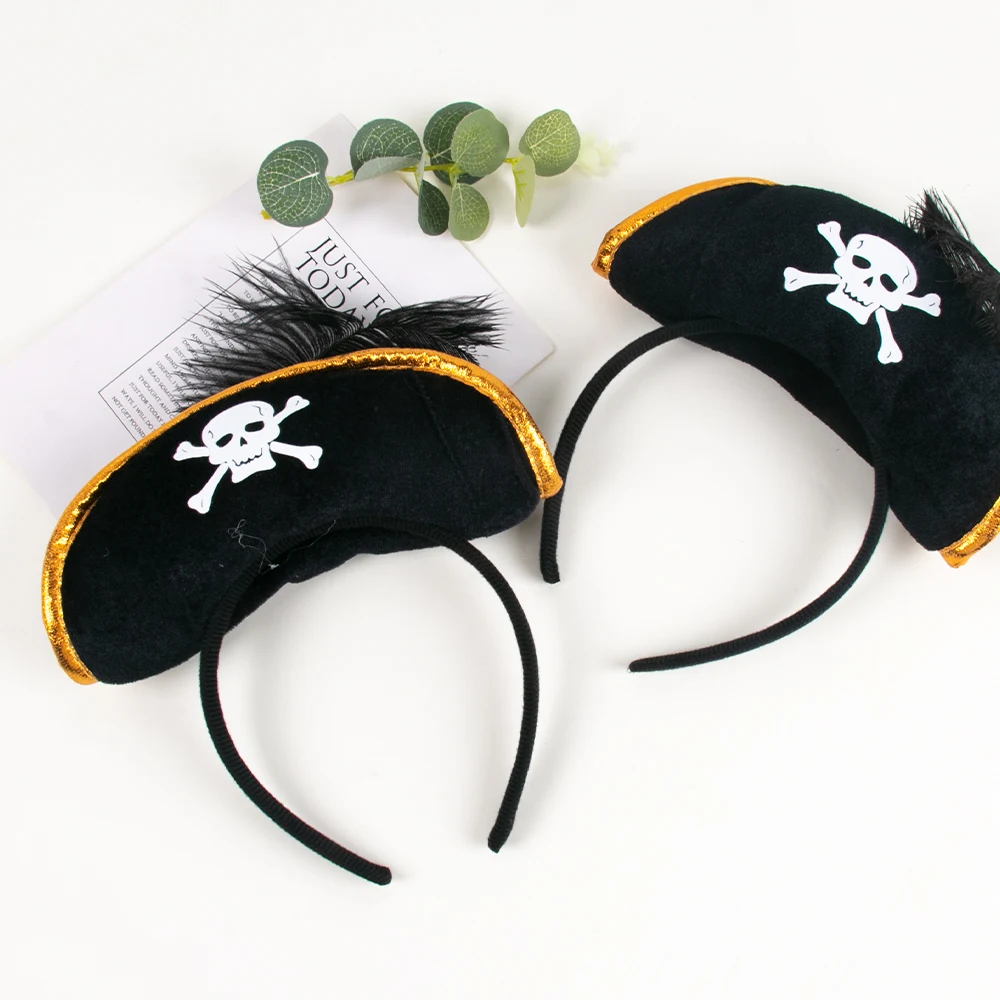 1/2set Pirate Skull Hat And Eye Patches Halloween Captain Cap Headband Cosplay Costume Accessories Prop Kid Birthday Party Decor party hat,birthday headband set,yacht captain hat