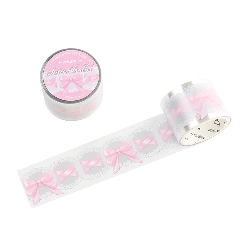귀여운 활 새틴 발레 PET 접착 테이프, 스크랩북 장식, DIY 앨범 일기 저널 포토카드 콜라주 마스킹 테이프